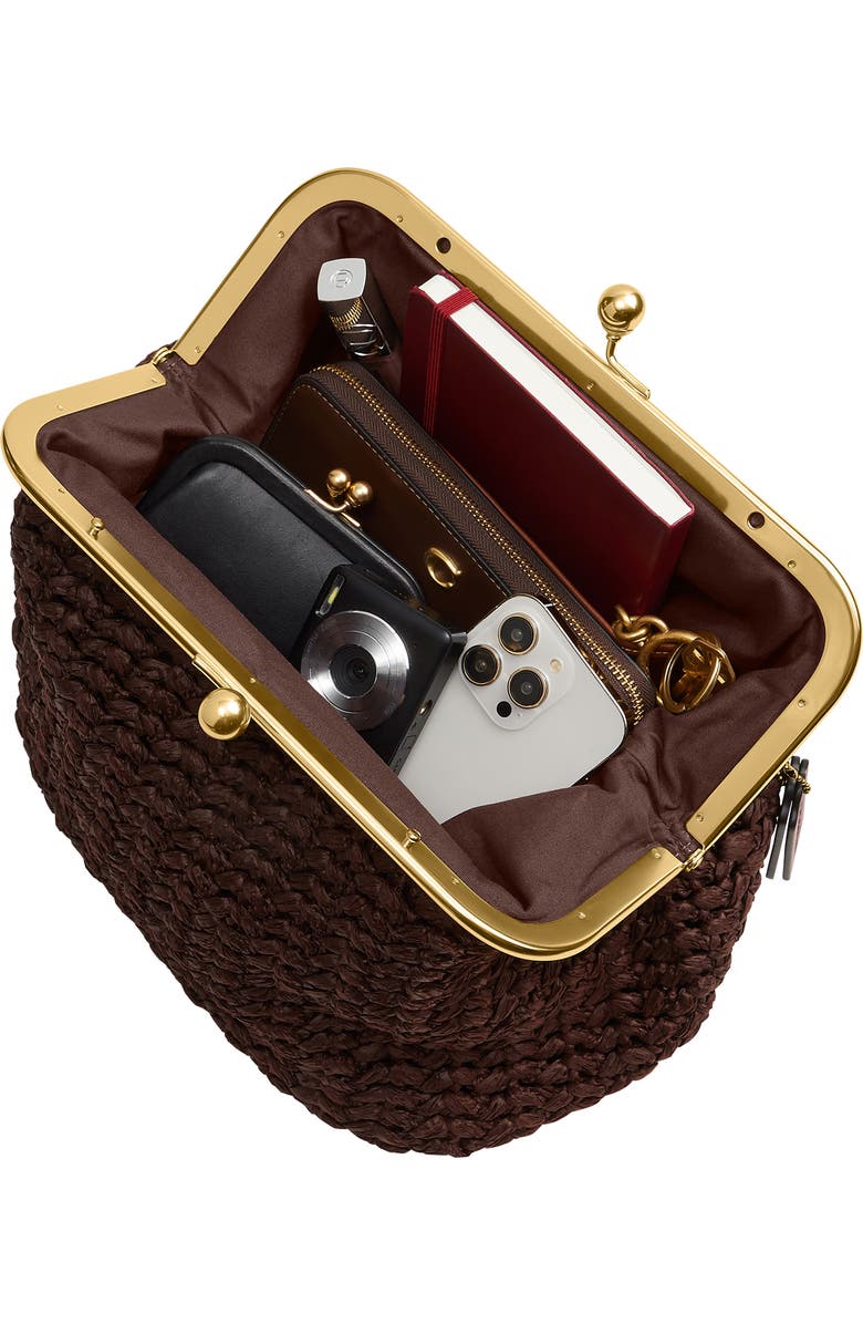 COACH Large Kisslock Woven Straw Frame Bag, Alternate, color, B4/ Maple