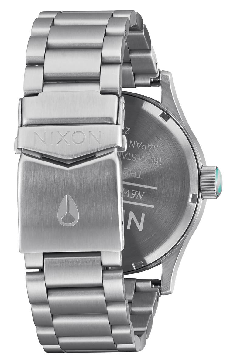 Nixon The Sentry Bracelet Watch, 42mm, Alternate, color, Silver / Turquoise