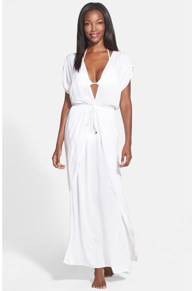 Deep V-Neck Cover-Up Maxi Dress, Main, color, WHITE