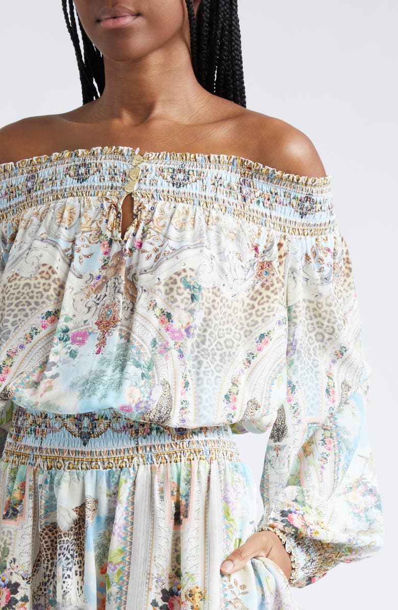 Camilla We Always Have Alexandria Off the Shoulder Long Sleeve Silk Dress, Alternate, color, 