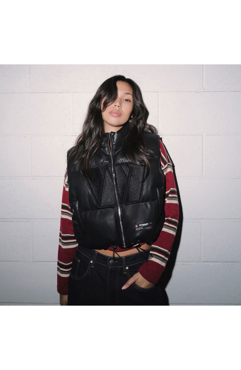 Off Season Women's Black Washington Commanders Faux Leather Cropped Puffer Vest, Alternate, color, Black
