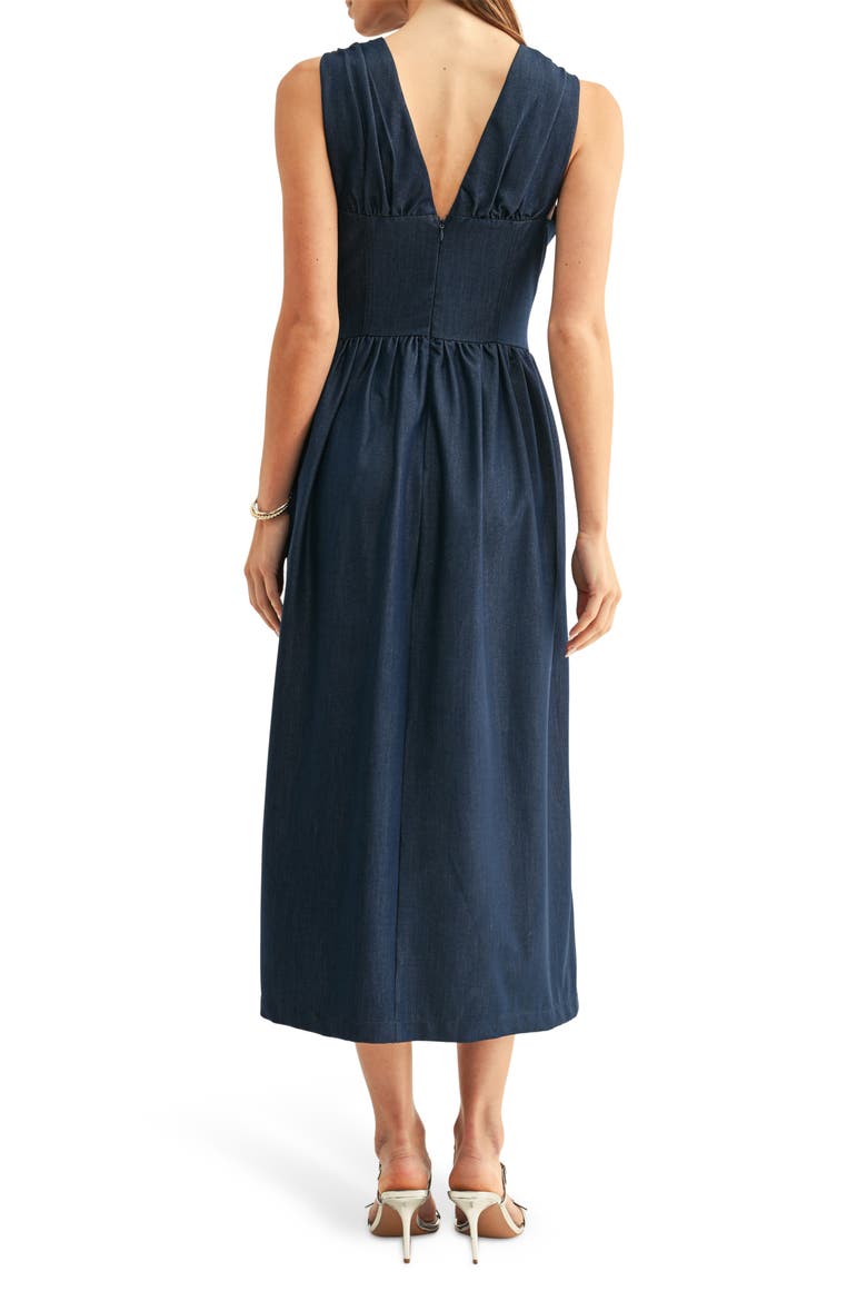 Arabelle Corset Chambray Midi Dress, Alternate, color, INDIGO BLUE