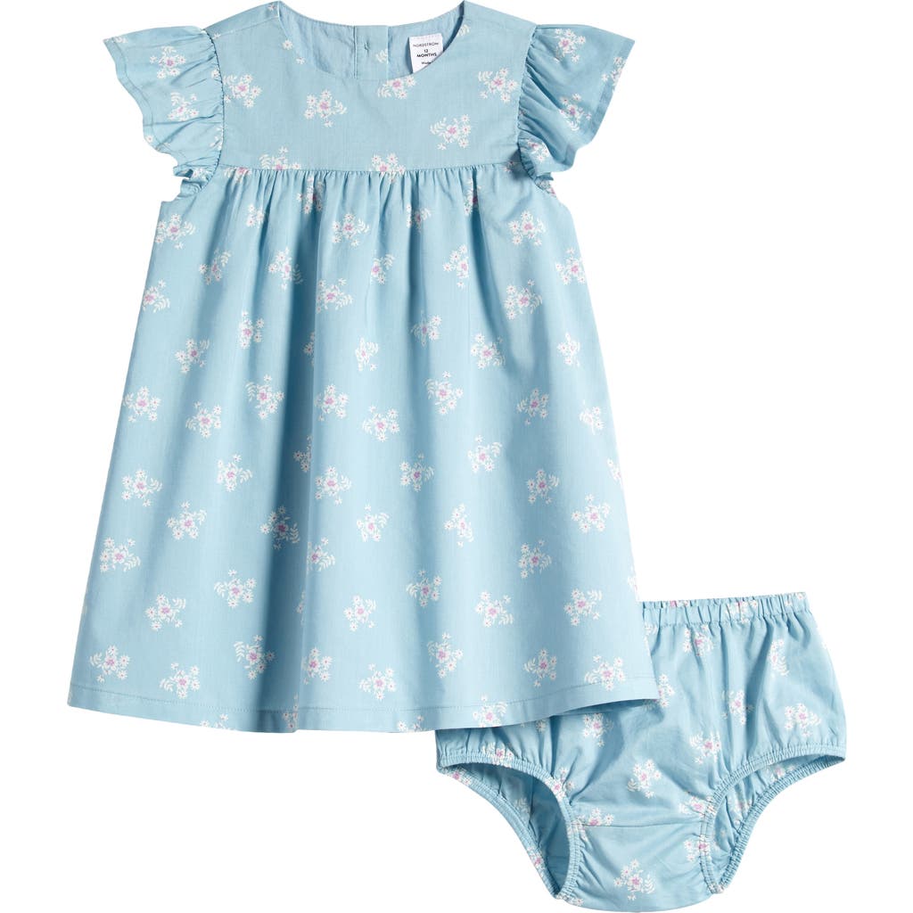 Nordstrom Flutter Sleeve Dress & Bloomers In Blue Basalt Calico Floral