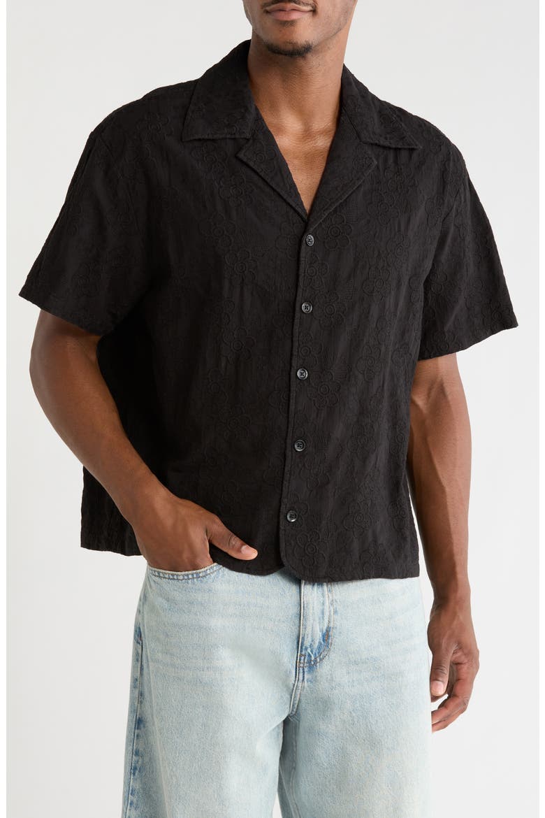 Floral Camp Shirt, Main, color, BLACK
