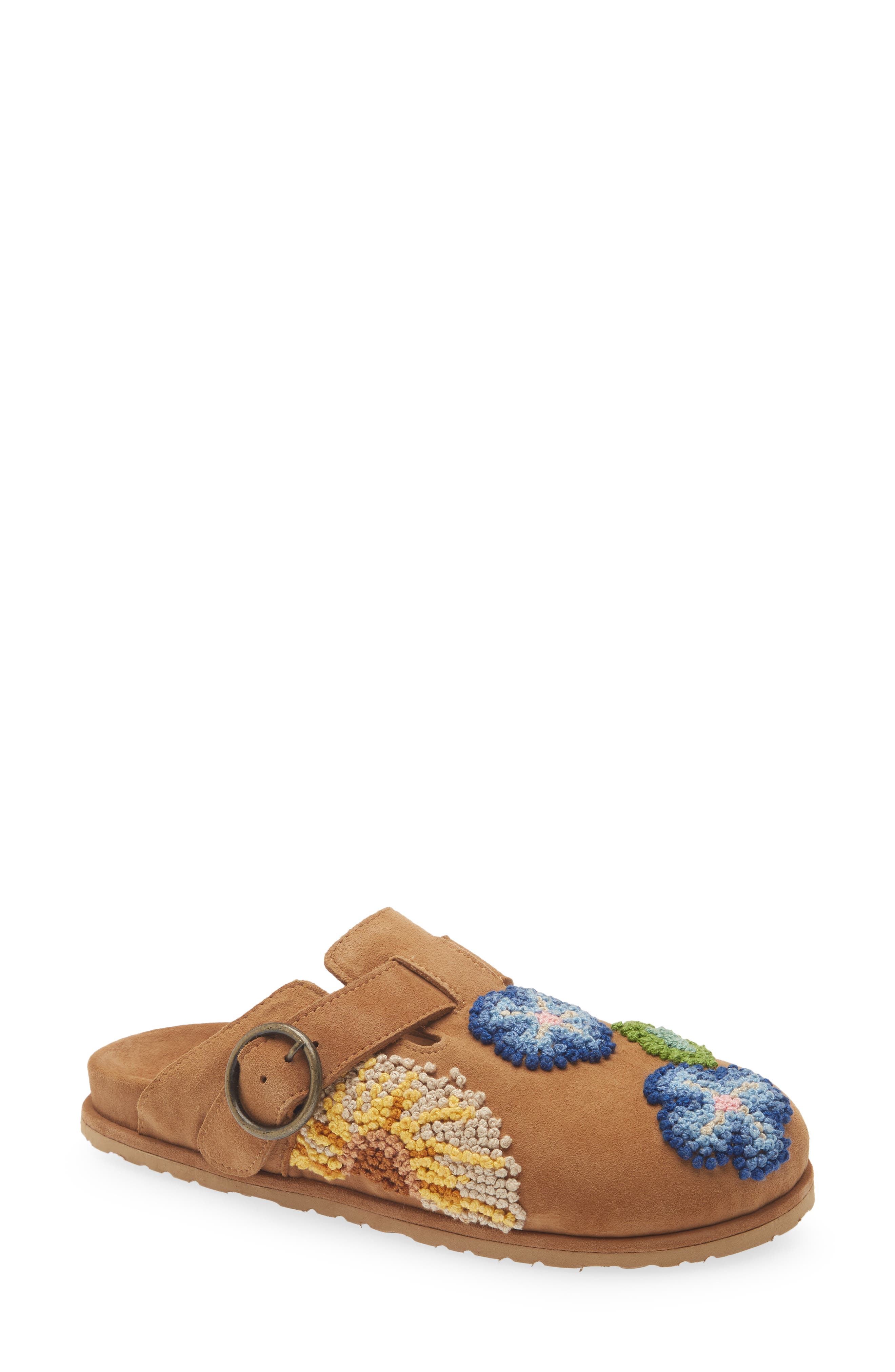 Laidback London Drift French Knot Slide Sandal, Main, color, Mustard Suede / Multi