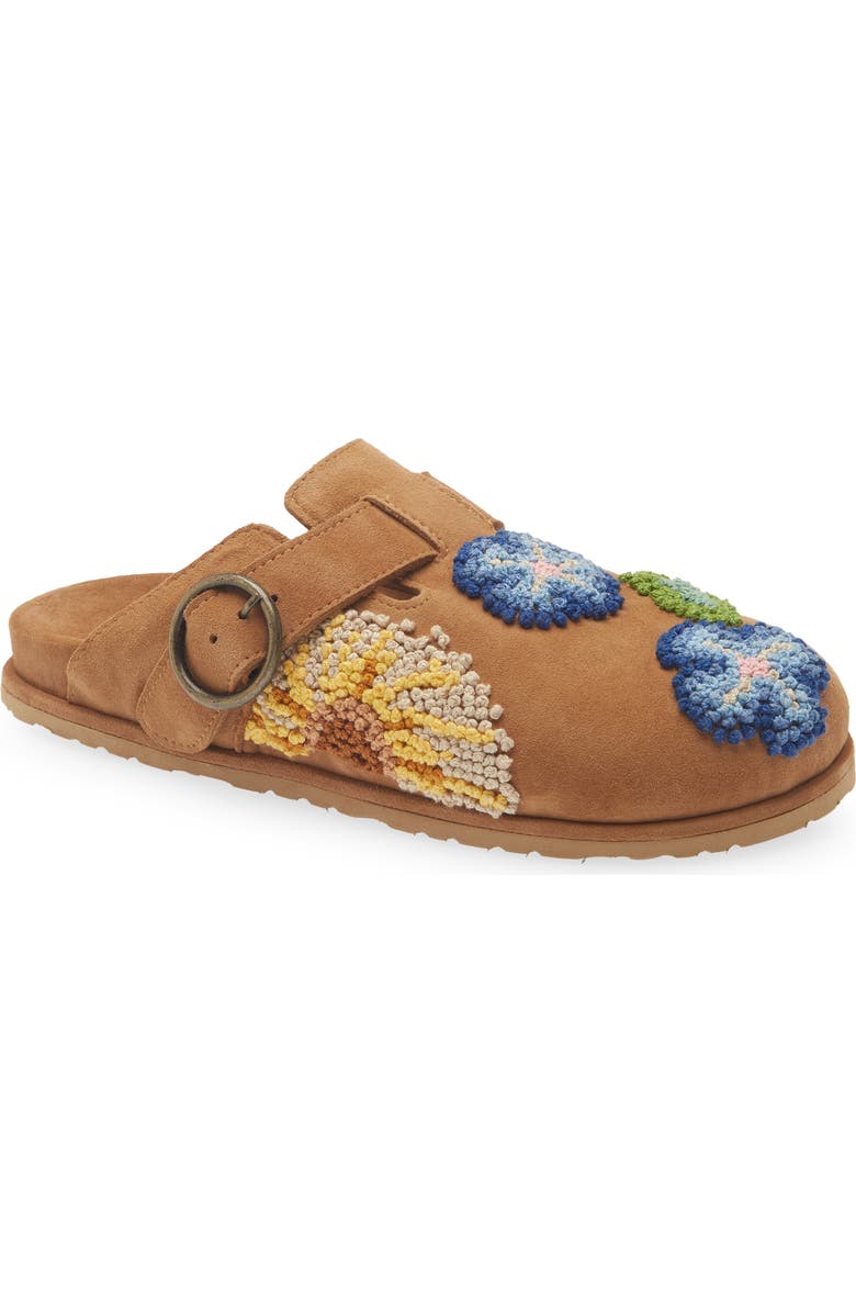Laidback London Drift French Knot Slide Sandal, Main, color, Mustard Suede / Multi