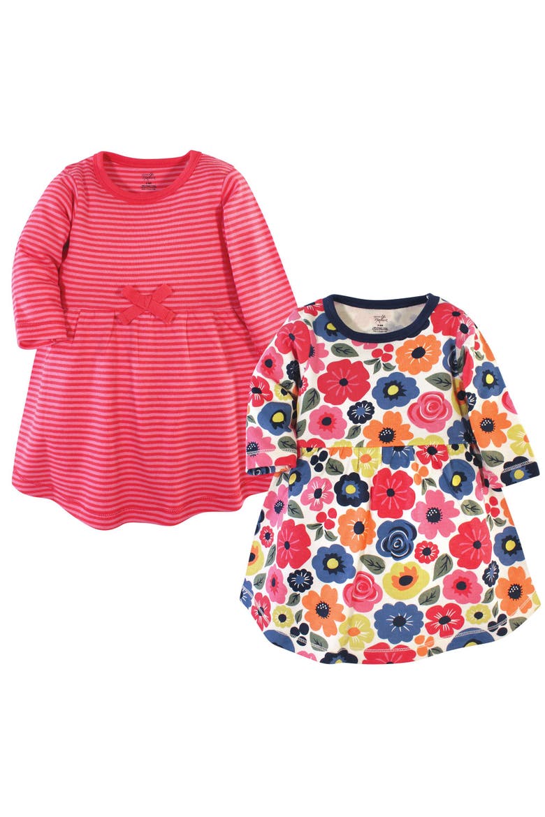 2Pk Long Sleeve Organic Dresses, Main, color, Bright Flowers