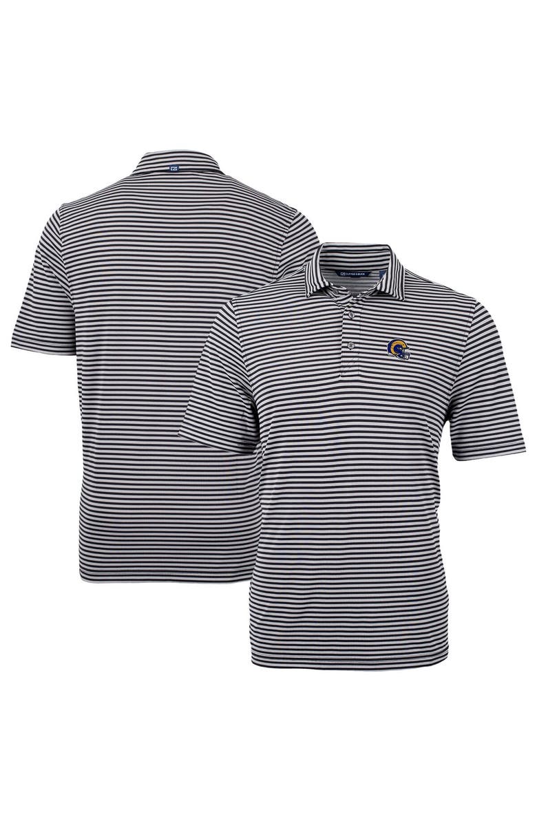 Cutter & Buck Men's Cutter & Buck  Black Los Angeles Rams Helmet Virtue Eco Pique Stripe Recycled Polo, Main, color, 