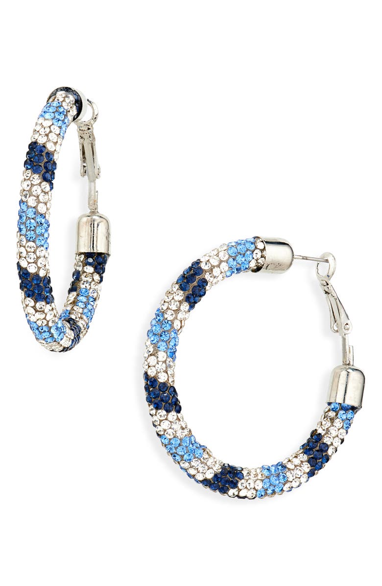 Leith Pavé Crystal Hoop Earrings, Main, color, Blue Multi- Gold