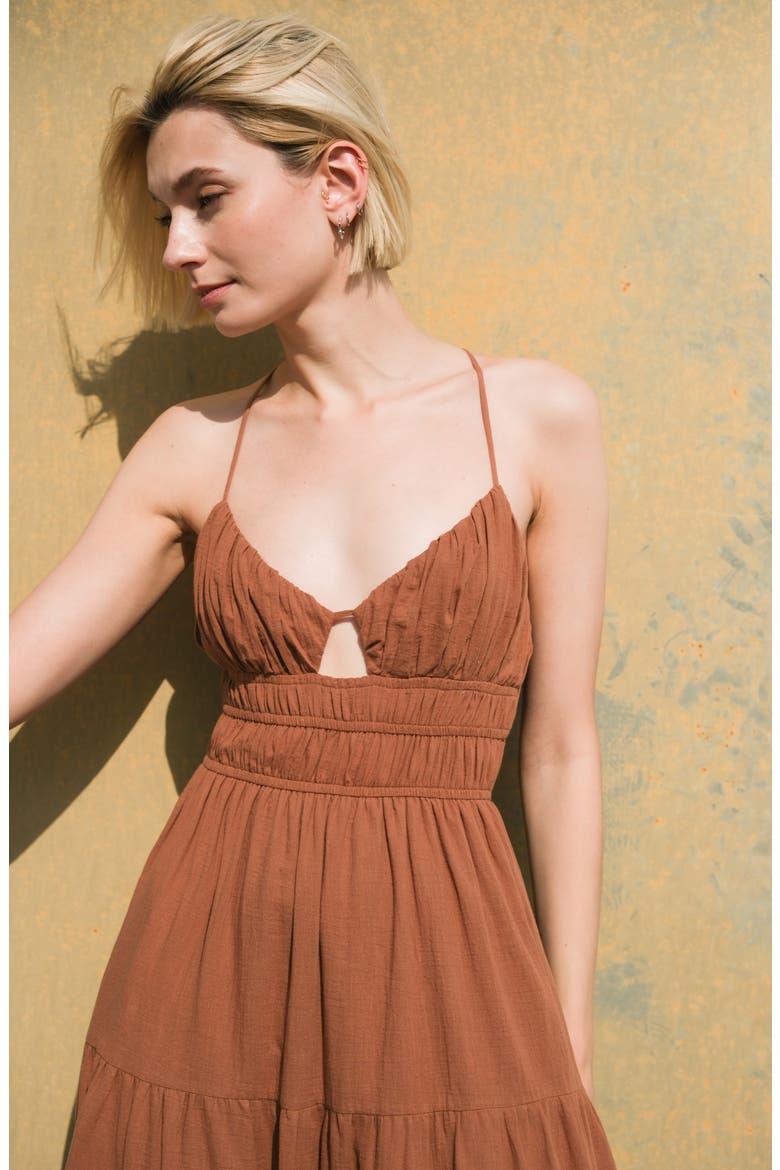 Solid Tiered Cotton Maxi Sundress, Alternate, color, BROWN