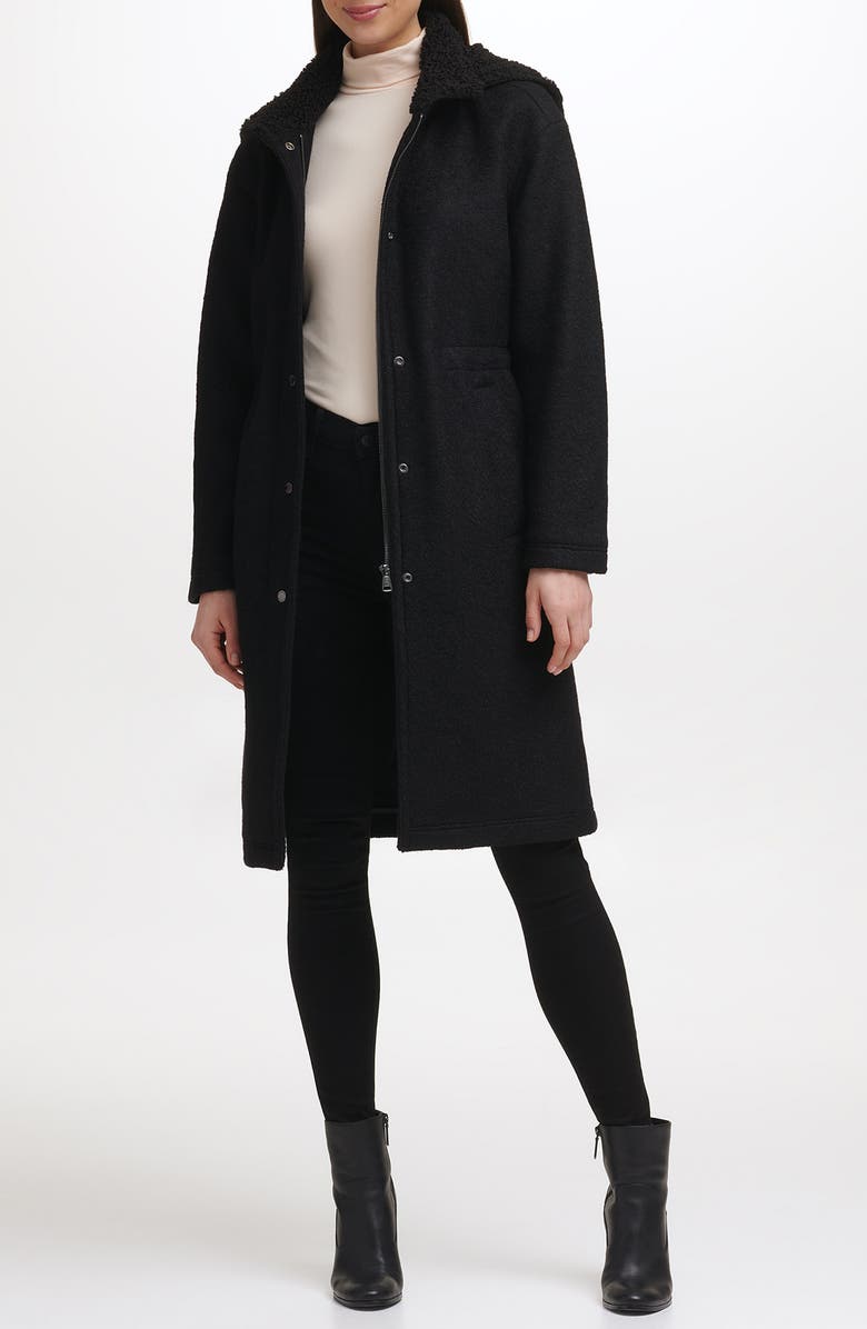 Kenneth Cole New York Faux Shearling Lined Hooded Boucle Wool Blend Anorak Jacket, Alternate, color, 