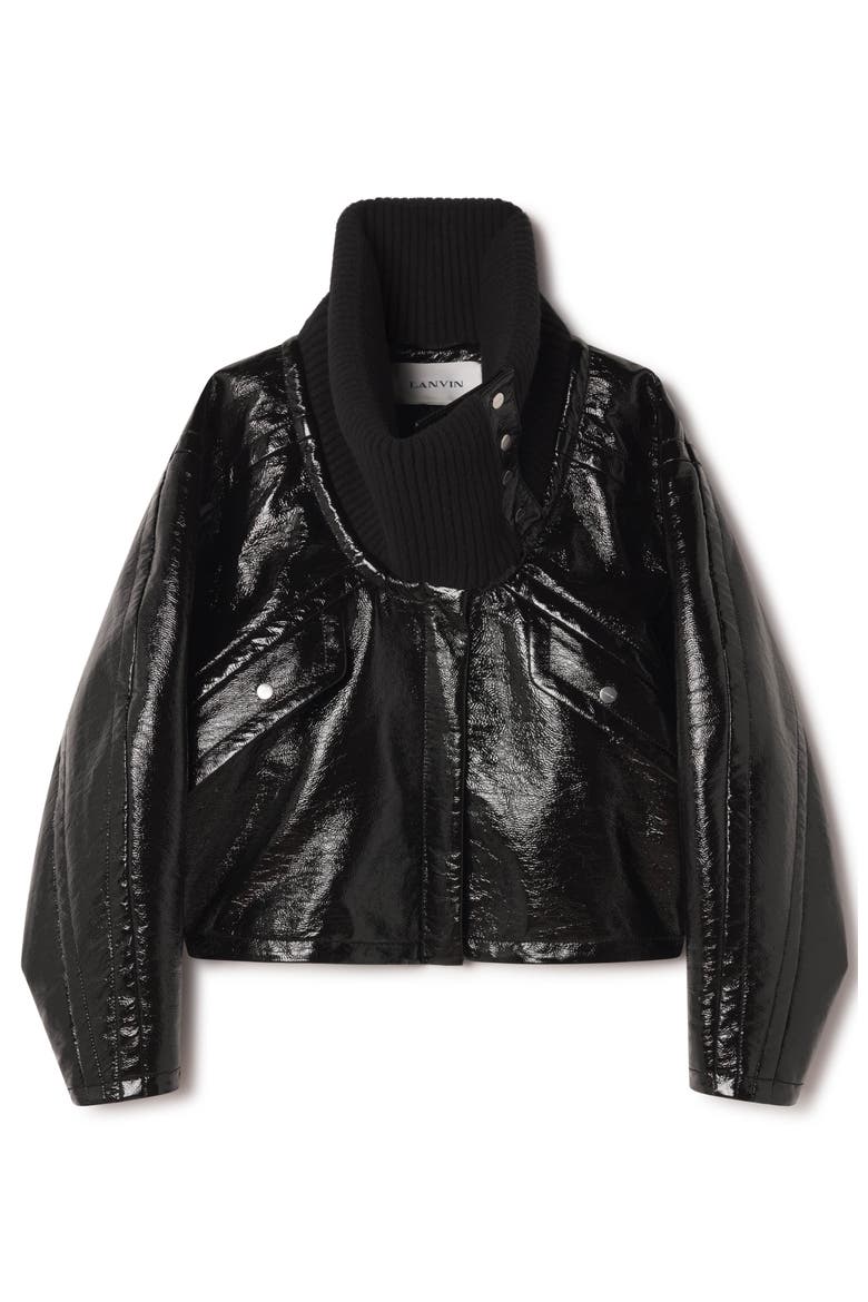 Short Vinyl Coat, Alternate, color, Black