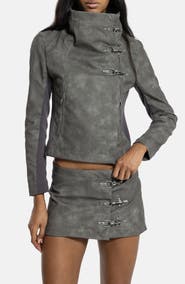 JADED LONDON Funnel Neck Faux Leather Jacket
