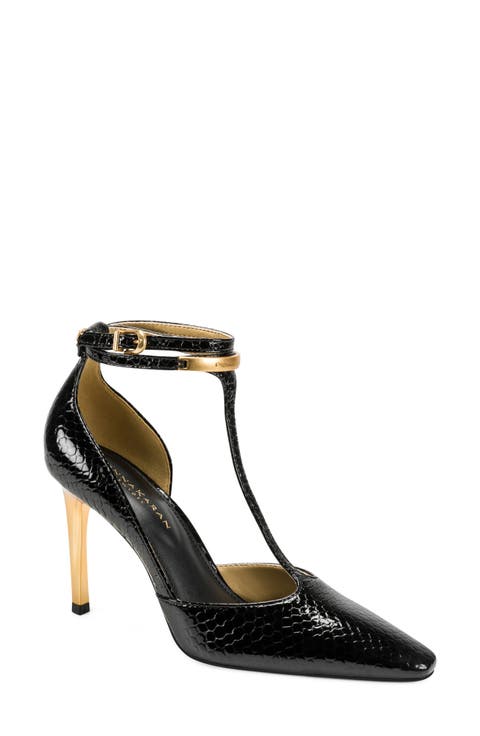 Samuel Snakeskin Embossed T-Strap Pump