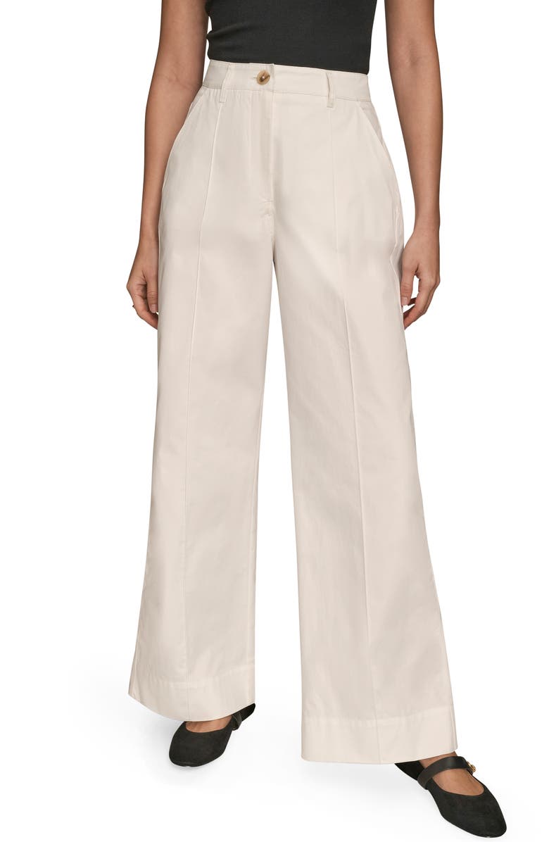 Donna Karan New York Pintuck High Waist Cotton Wide Leg Pants, Main, color, Cream