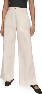 Donna Karan New York Pintuck High Waist Cotton Wide Leg Pants
