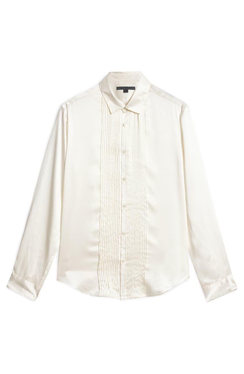 John Varvatos Pleated Front Silk Button-Up Shirt, Alternate, color, White