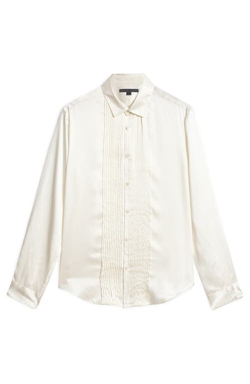 John Varvatos Pleated Front Silk Button-up Shirt In White