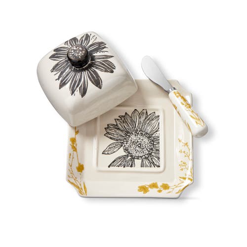 Tag Let It Be Sunflower Stoneware Square Serving Platter Set In Multi