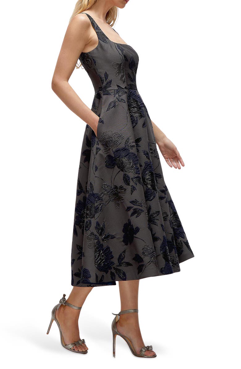 Dessy Collection Metallic Fit & Flare Midi Dress, Alternate, color, Noir Midnight Navy