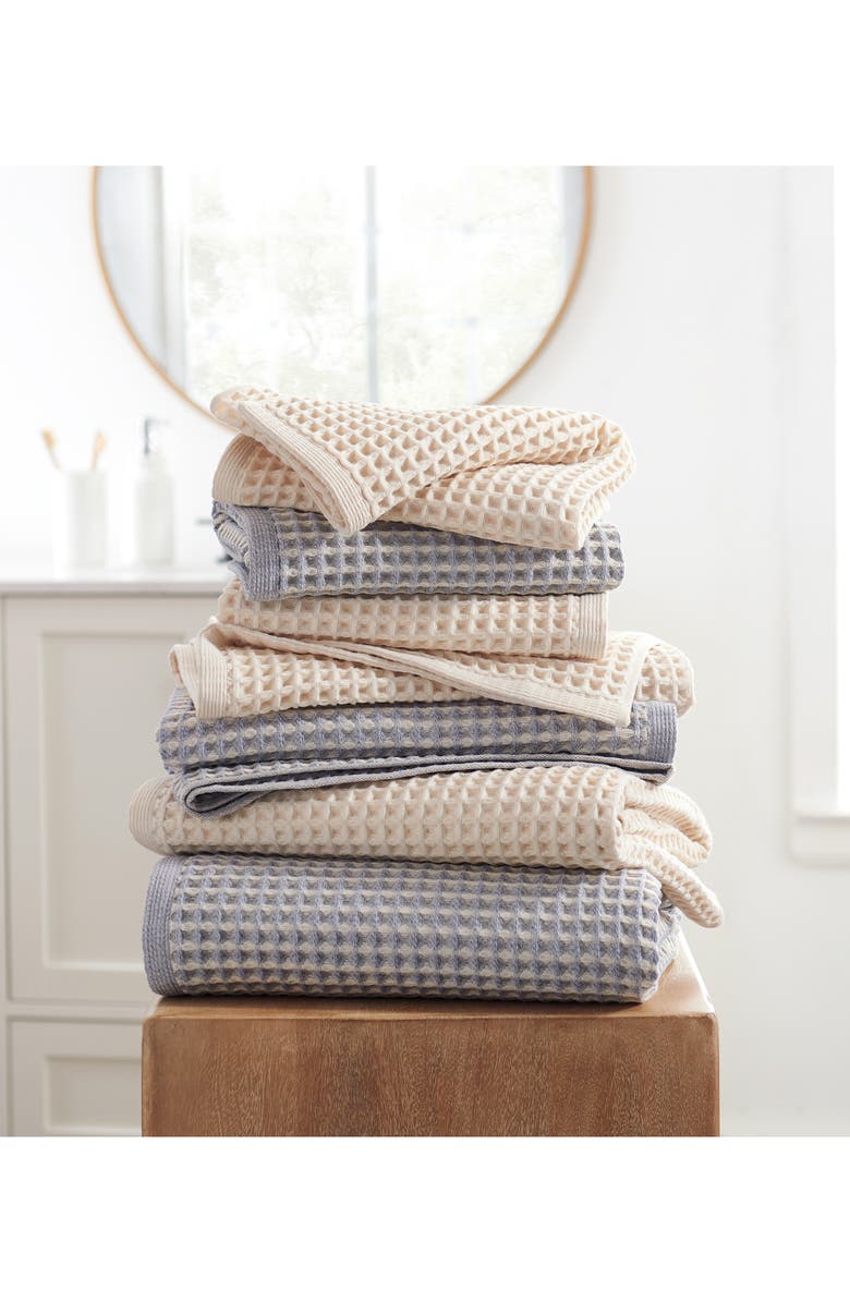 DKNY Pure Pure Yarn Dyed Cotton Waffle 4-Piece Bath & Hand Towel Set, Alternate, color, Chambray Blue