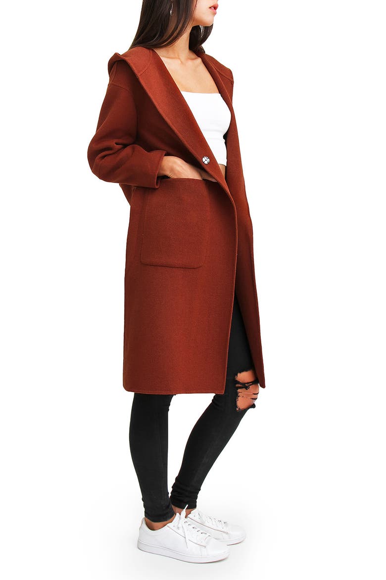 Walk This Way Hooded Wool Blend Coat, Alternate, color, CARAMEL