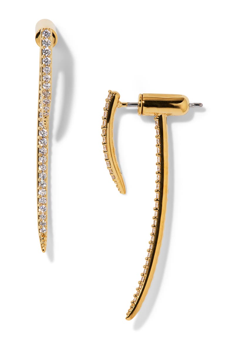 Cubic Zirconia Front/Back Earrings, Main, color, GOLD