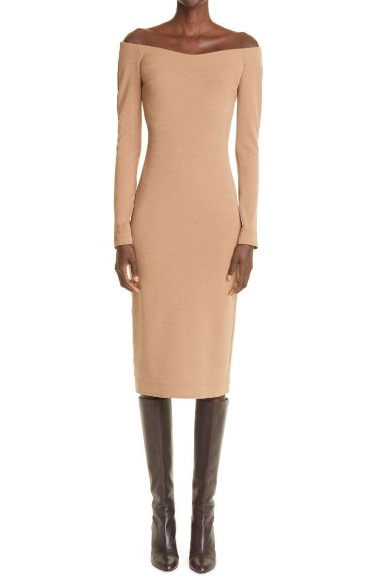 Fendi Long Sleeve Wool Blend Midi Dress, Main, color, 
