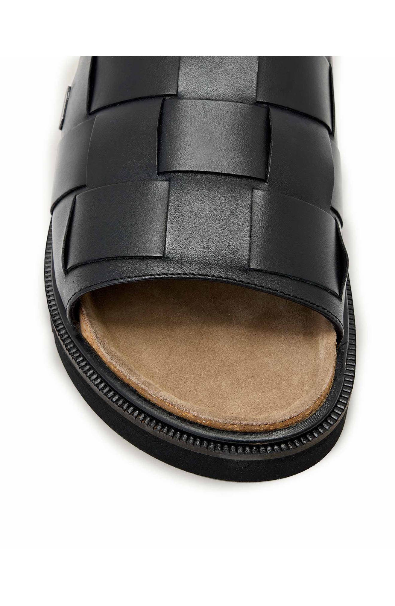 AllSaints <p>Randal Woven Leather Slide Sandal (Men)</p>, Alternate, color, Black