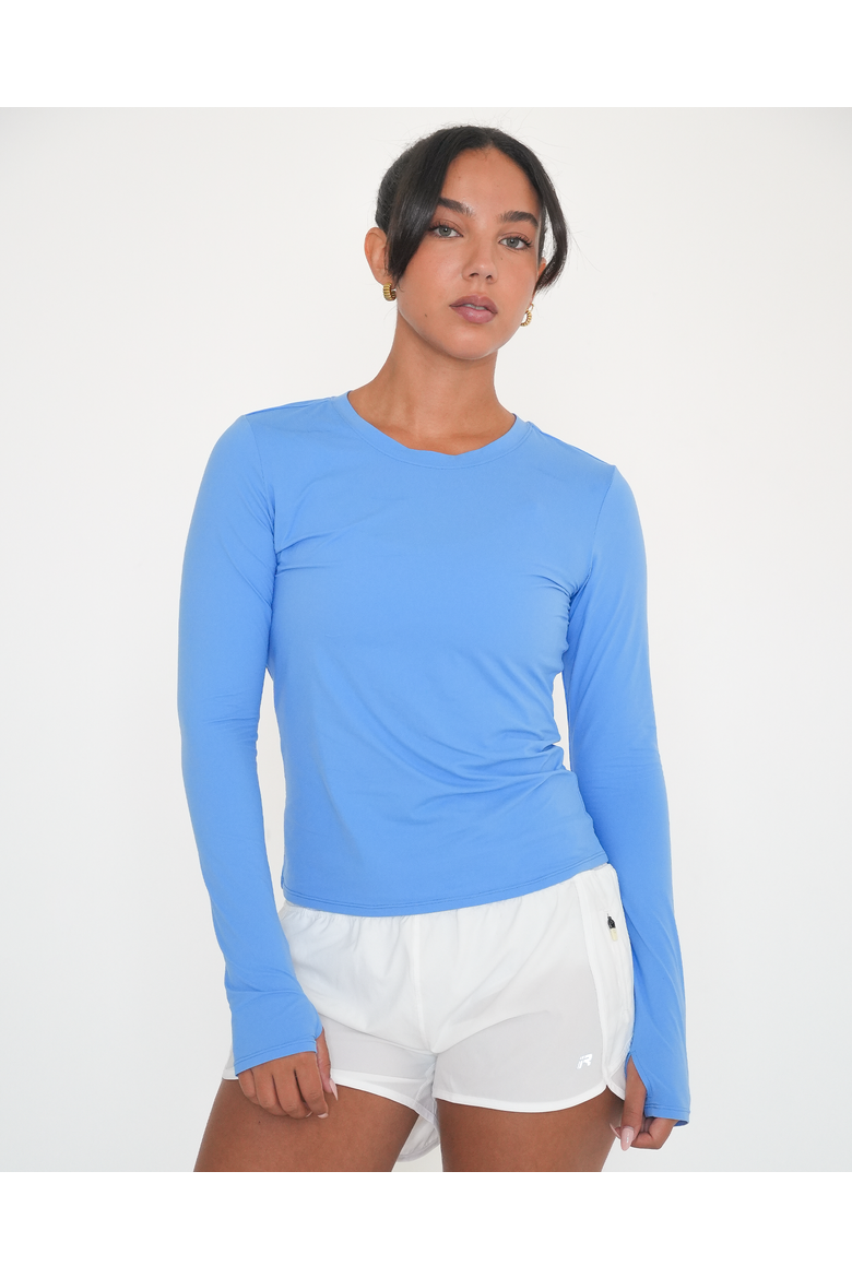 Raya Mid Length Compression Nylon Long Sleeve Top, Main, color, Coastal Blue
