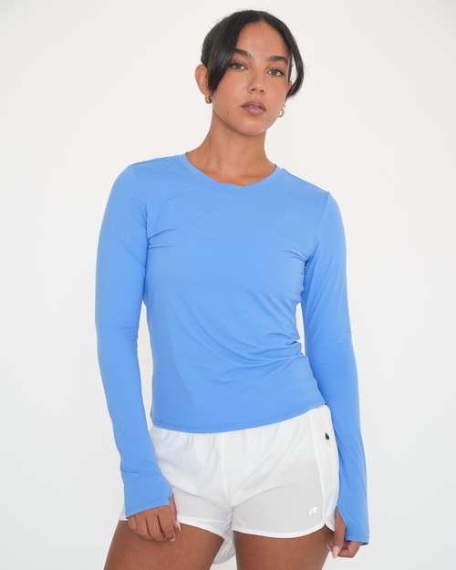 Rebody Active Raya Mid Length Compression Nylon Long Sleeve Top In Blue