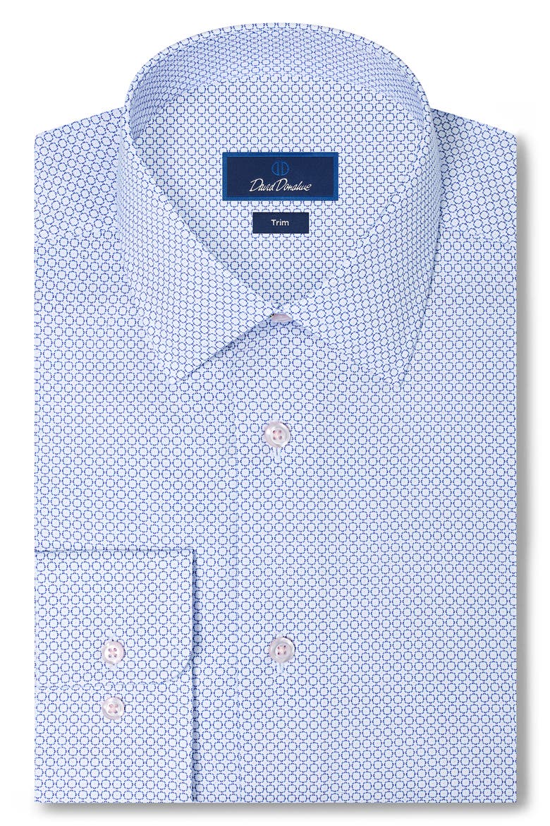 Trim Fit Neat Microprint Cotton Twill Dress Shirt, Main, color, NAVY/ BERRY