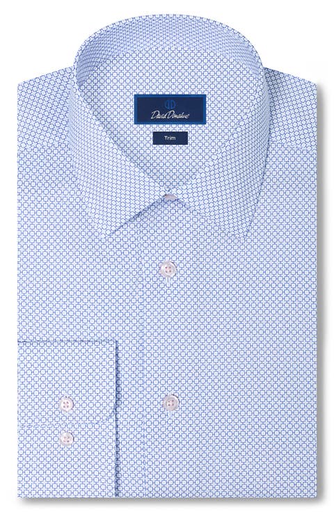 Trim Fit Neat Microprint Cotton Twill Dress Shirt