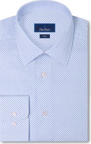 David Donahue Trim Fit Neat Microprint Cotton Twill Dress Shirt