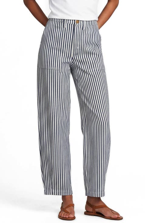 Chino High Rise Barrel Leg Utility Ankle Pants