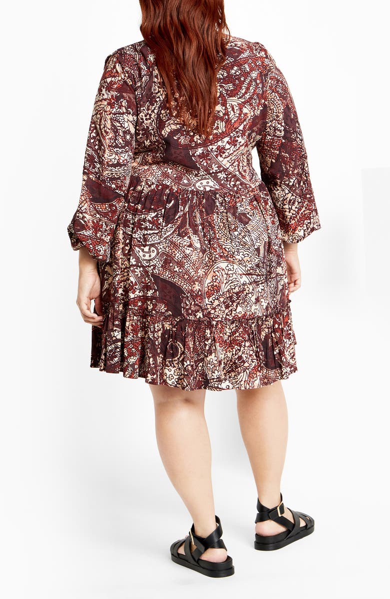 City Chic Mira Long Sleeve Paisley Tiered Dress, Alternate, color, Paisley
