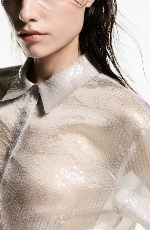 MANGO MANGO CRISTAL SHEER SEQUIN BUTTON-UP SHIRT