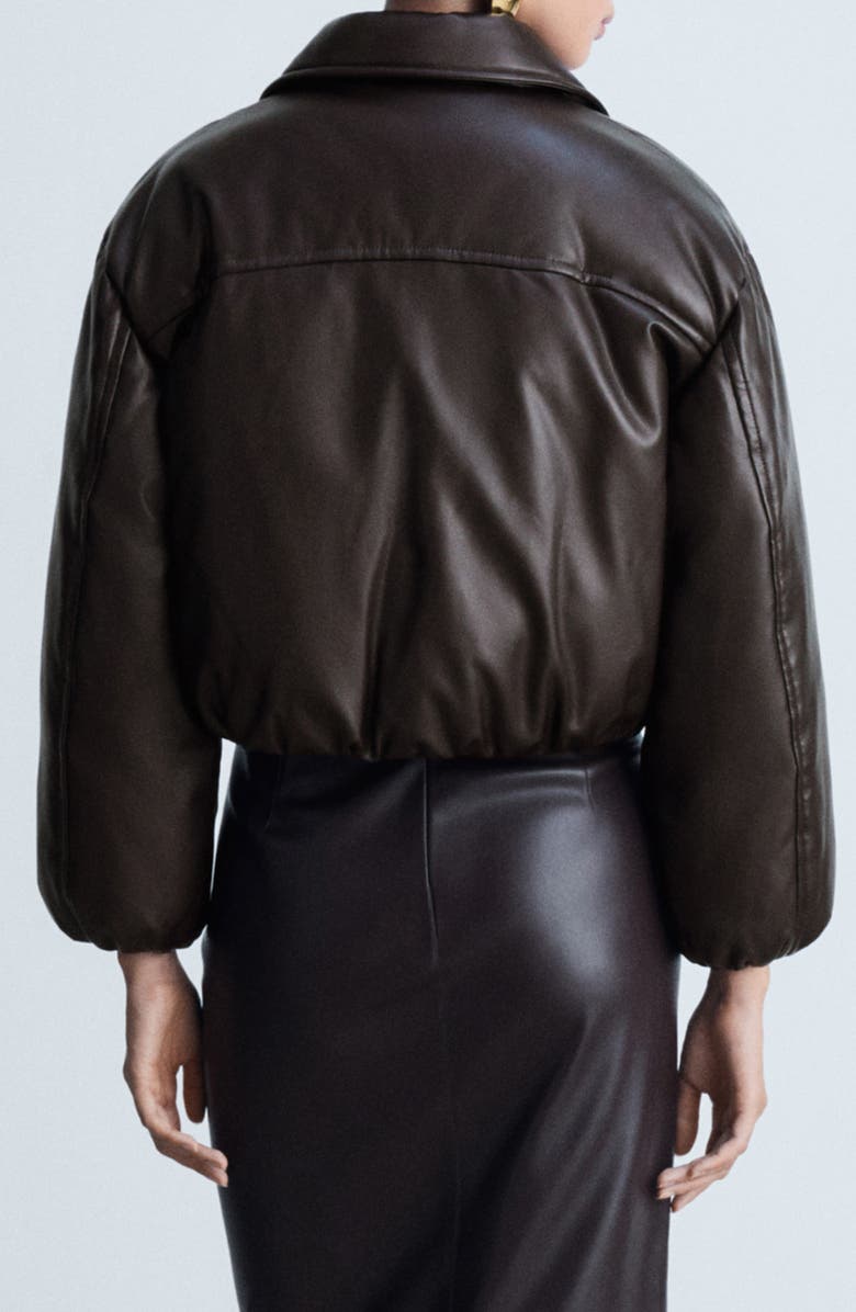 MANGO Faux Leather Bomber Jacket, Alternate, color, Brown