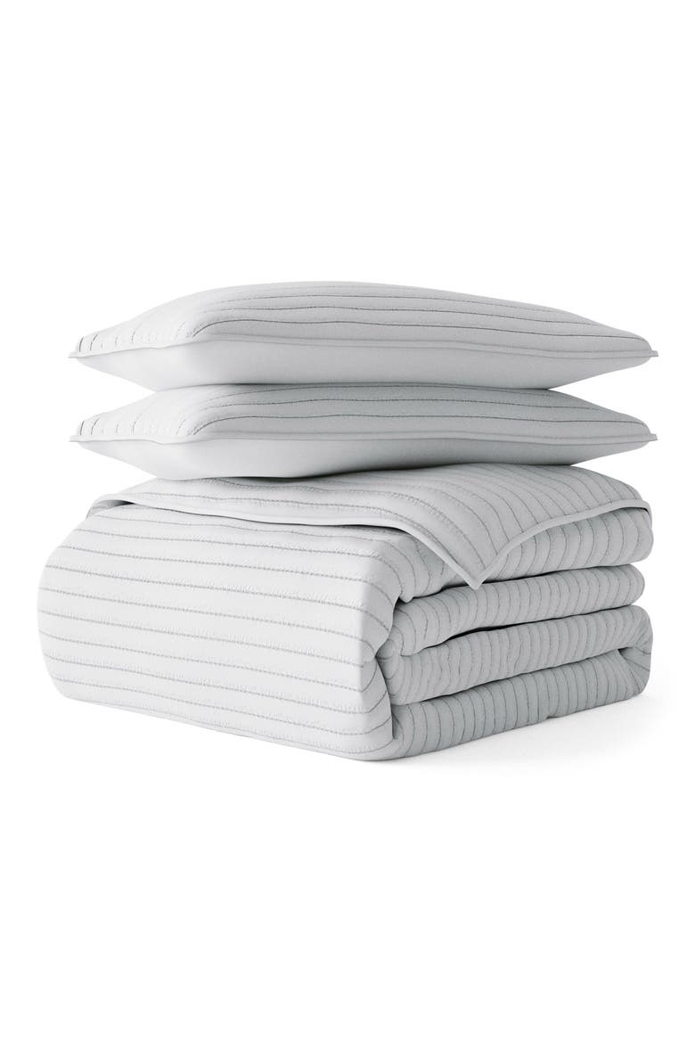 All Season Stripe Stitch 3-Piece Down Alternative Quilt Set, Main, color, LIGHT GRAY