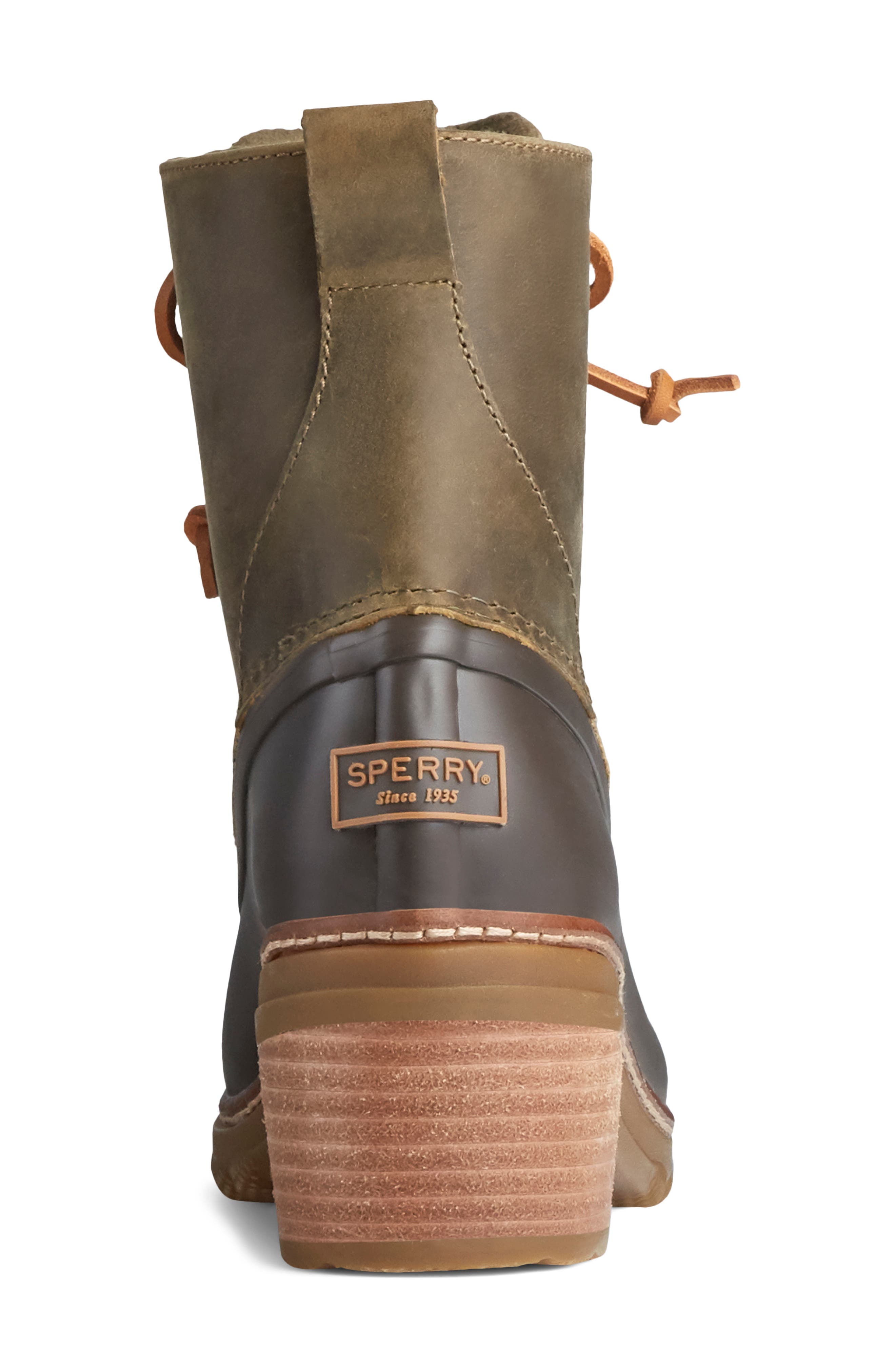 Saltwater Duck Bootie, Alternate, color, OLIVE LEATHER