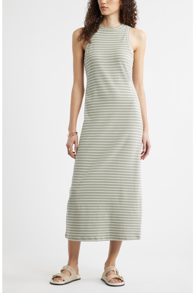 Stretch Cotton Microrib Tank Dress, Main, color, GREEN- IVORY RITA STRIPE