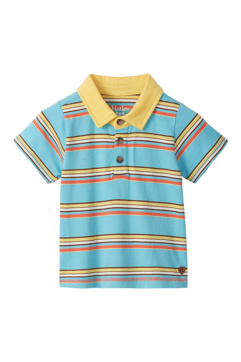 Kids' Camp Stripe Peached Cotton Polo, Main, color, MILKY BLUE