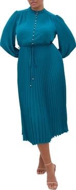 City Chic Halle Long Sleeve Pleated Maxi Dress