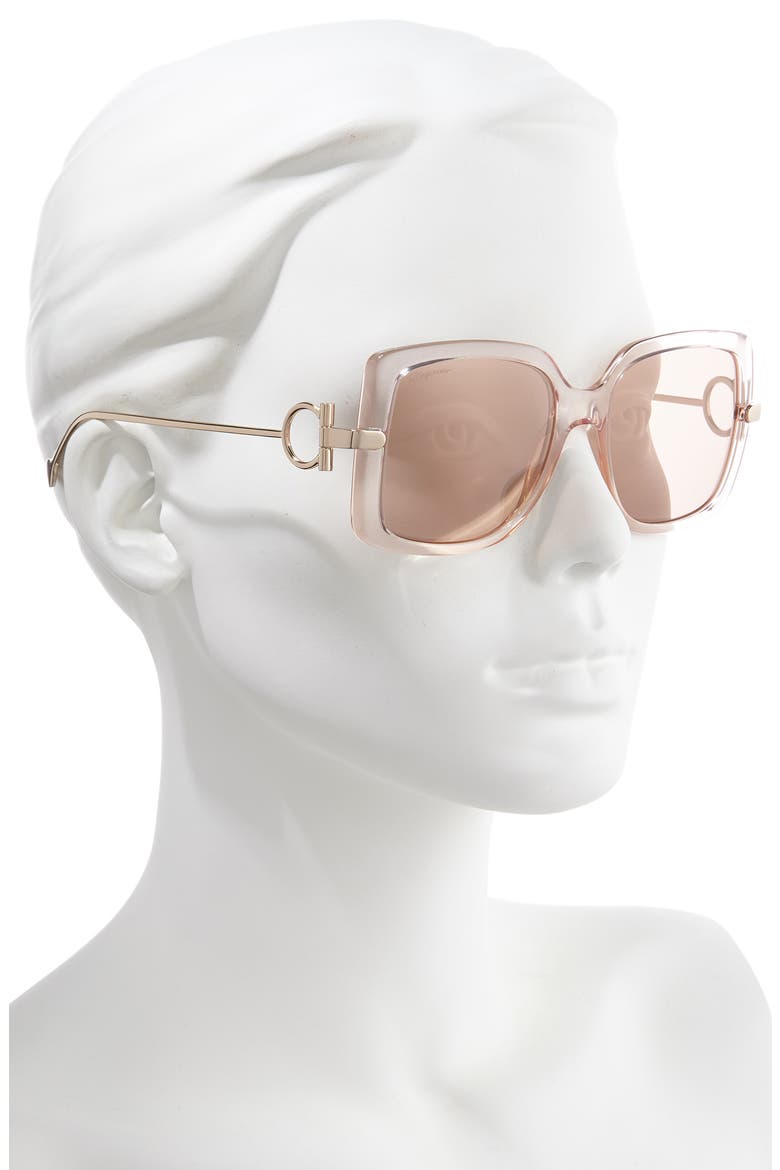 Salvatore Ferragamo Gancio 55mm Square Sunglasses, Alternate, color, NUDE