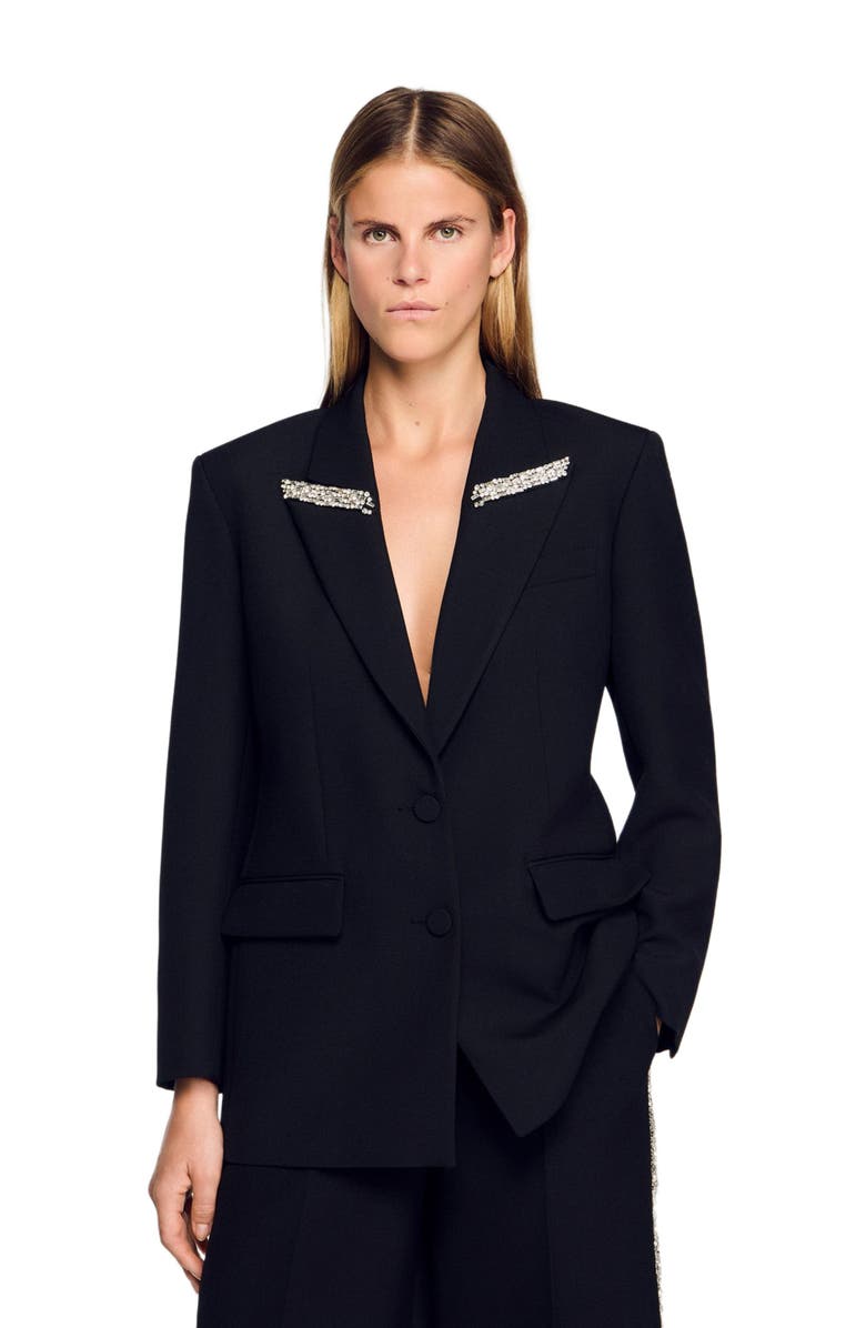 SANDRO Jacket with rhinestone stripe, Main, color, Black