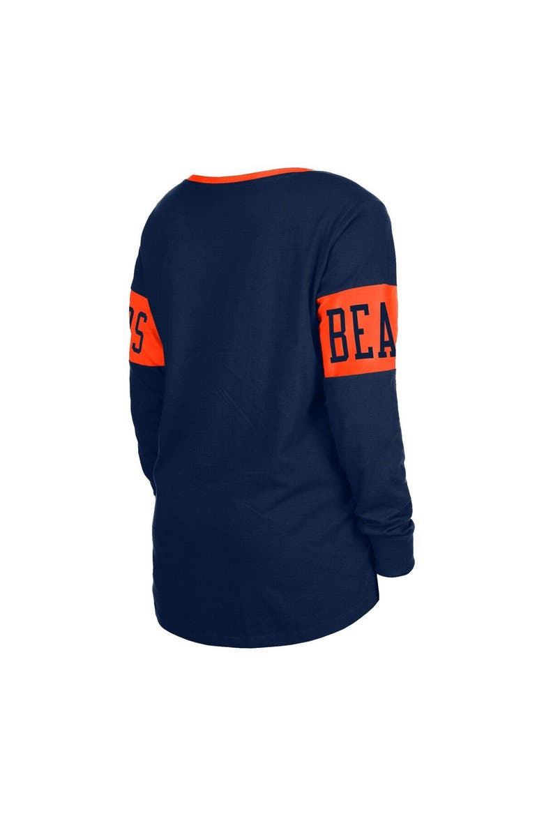 Women's New Era Navy Chicago Bears Lace-Up Notch Neck Long Sleeve T-Shirt, Alternate, color, Navy