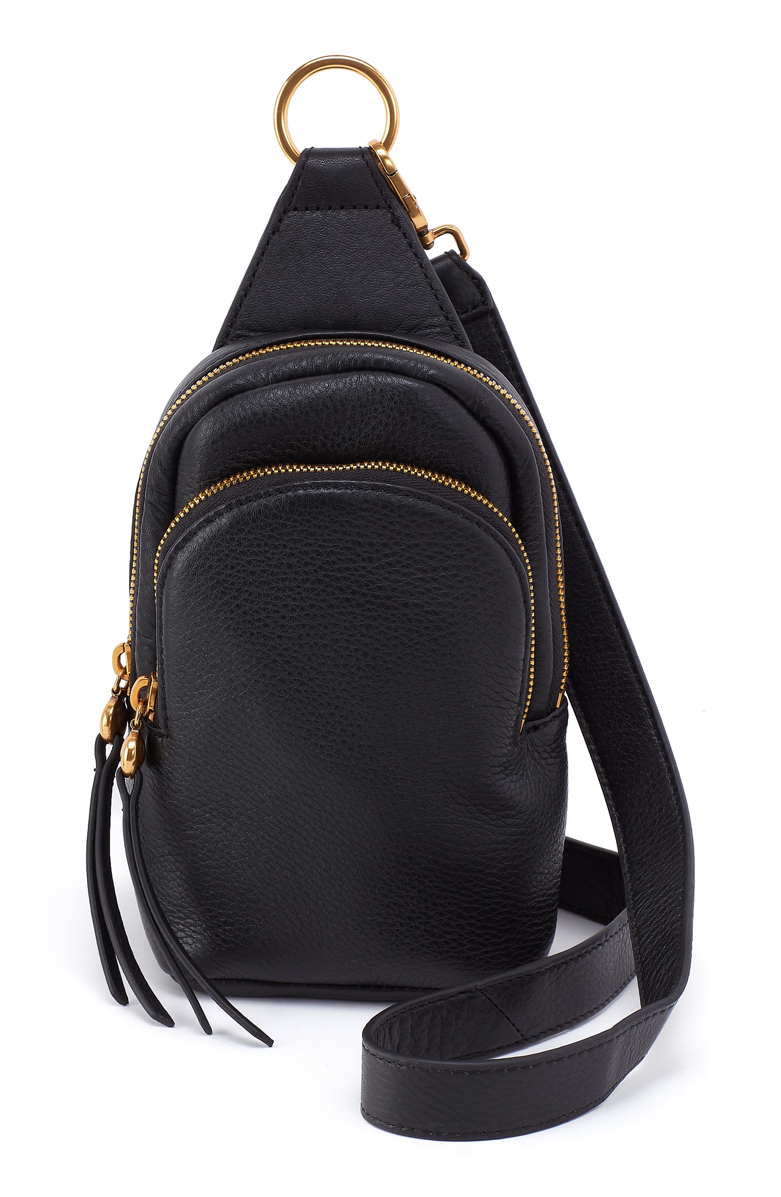 Fern Small Leather Sling Bag, Main, color, BLACK