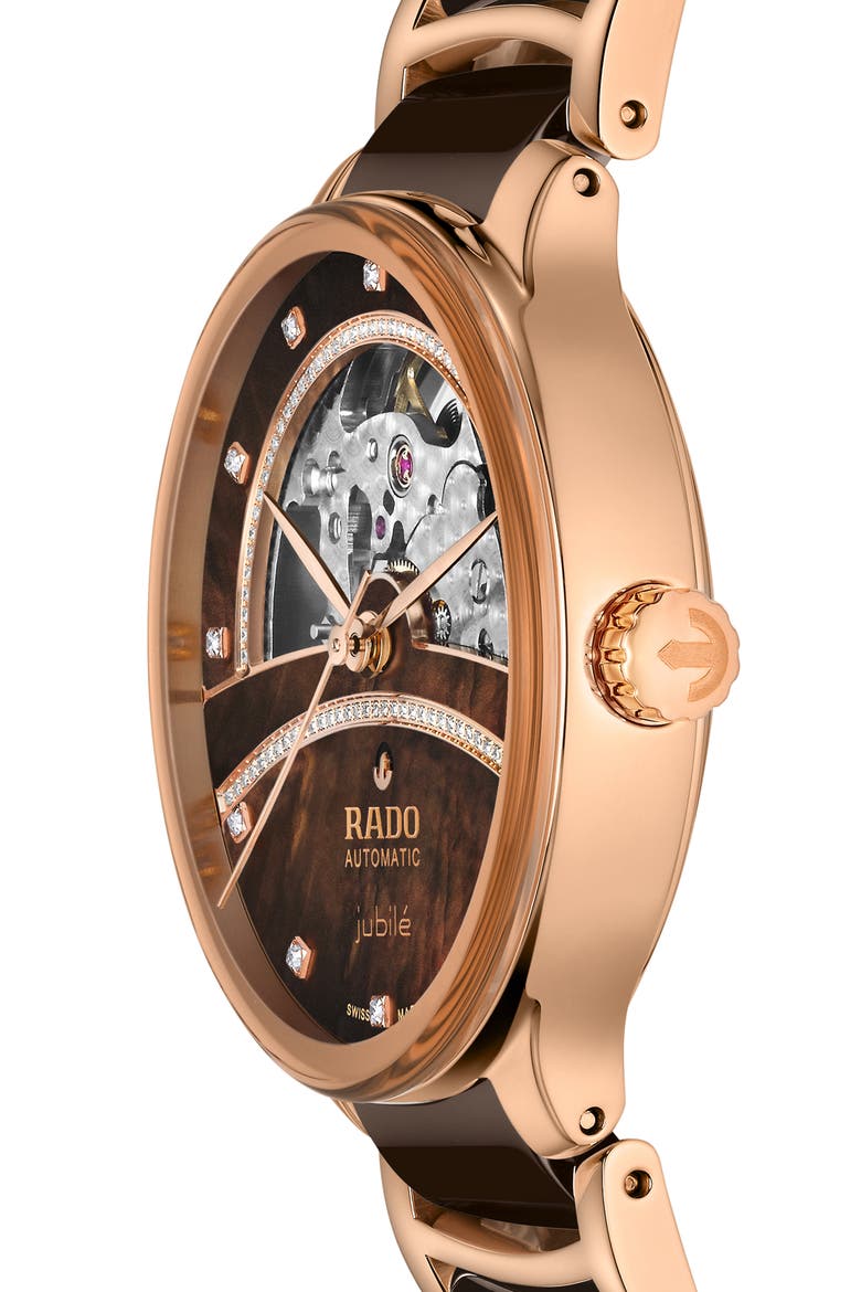 Centrix Open Heart Superjubile Diamond Bracelet Watch, 35mm, Alternate, color, BROWN