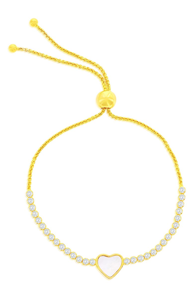 SIMONA Mother-of-Pearl Heart Cubic Zirconia Slider Bracelet, Main, color, Gold