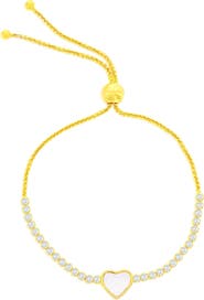 SIMONA Mother-of-Pearl Heart Cubic Zirconia Slider Bracelet